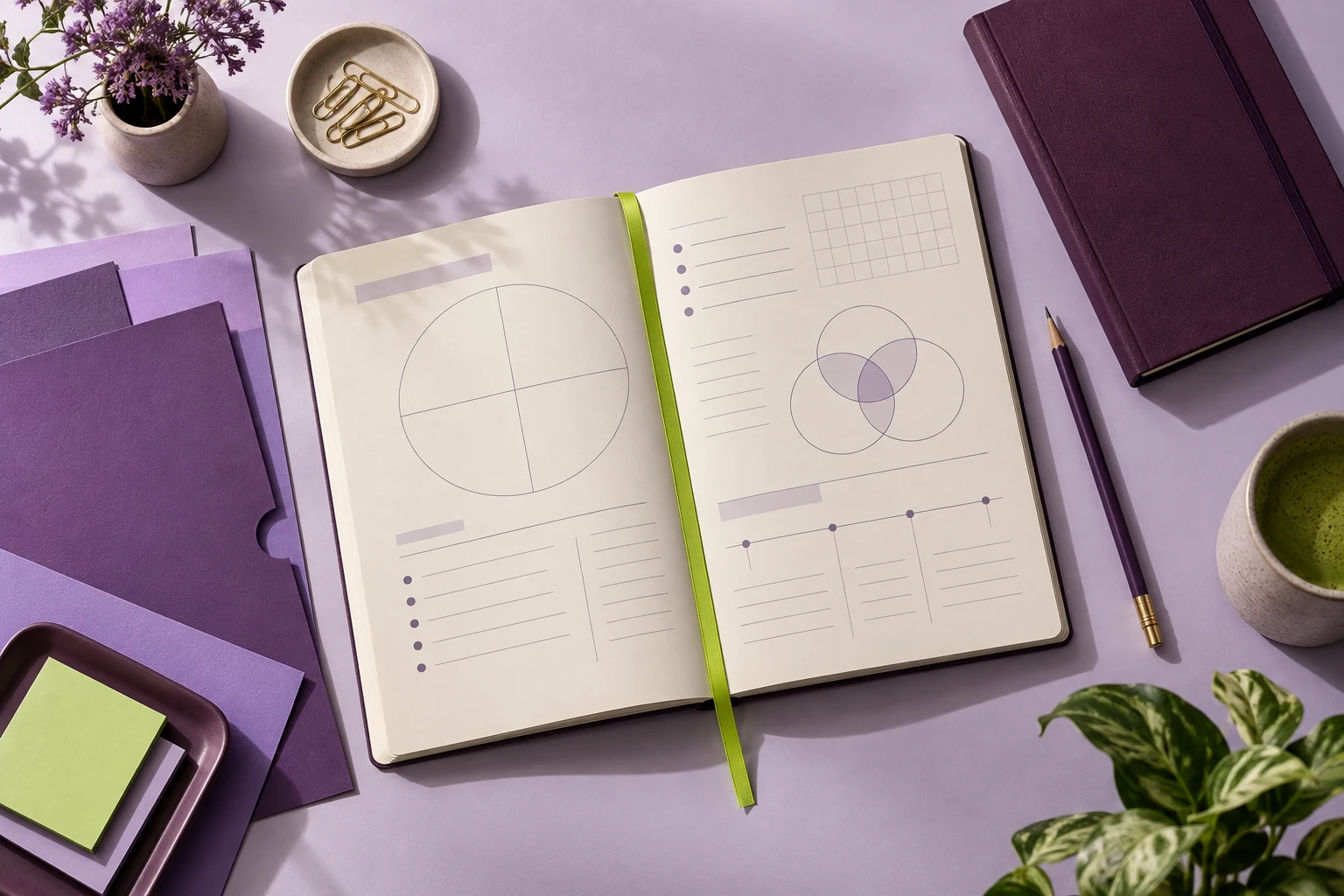 A calm desk with open worksheets for planning a business idea